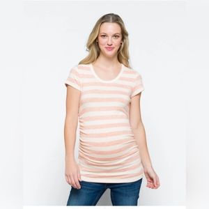 MARKET & SPRUCE - Coral and white striped Alma Short Sleeve Maternity Knit Top